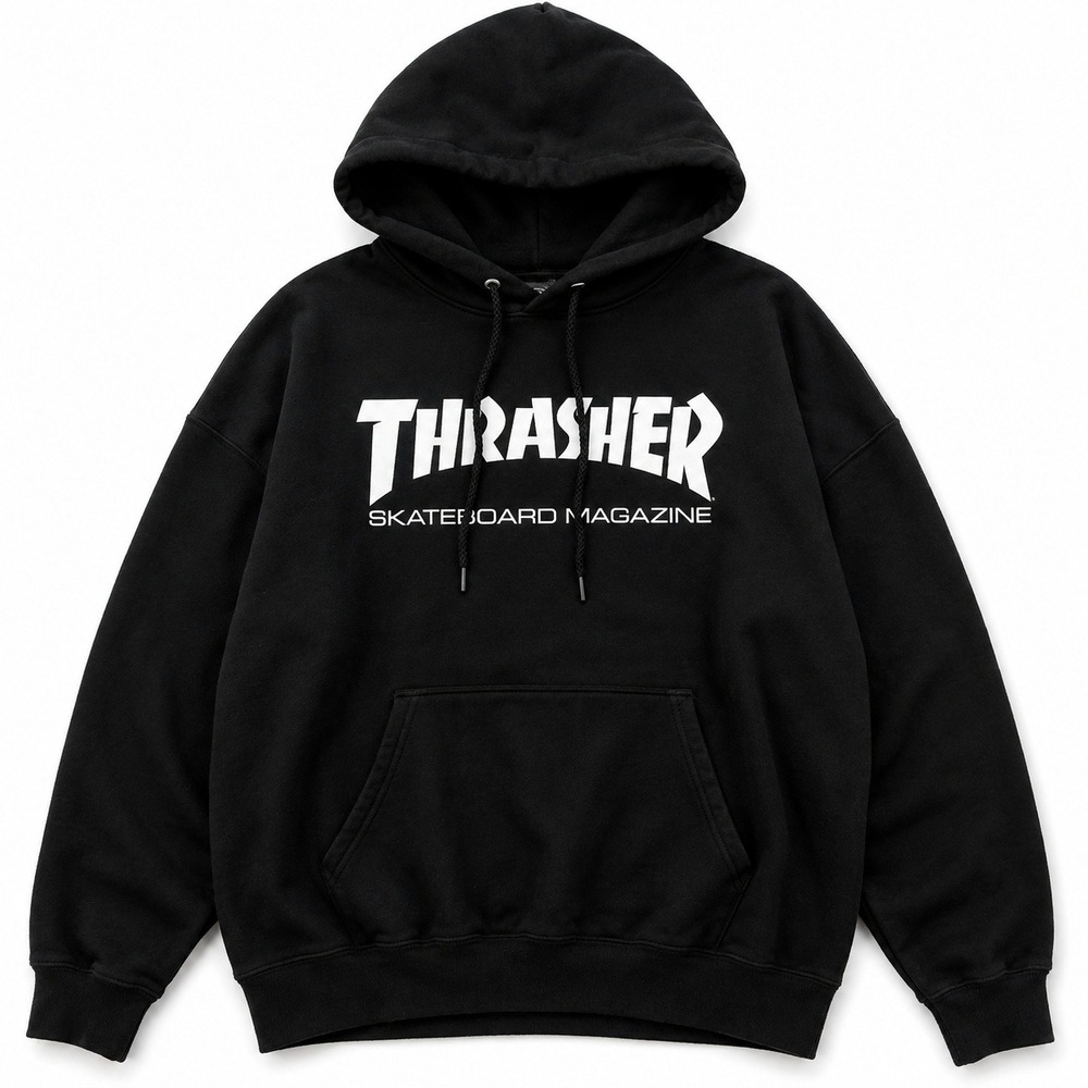 Thrasher Skateboard Magazine Mens L Pullover Hoodie Black Logo Skate Streetwear